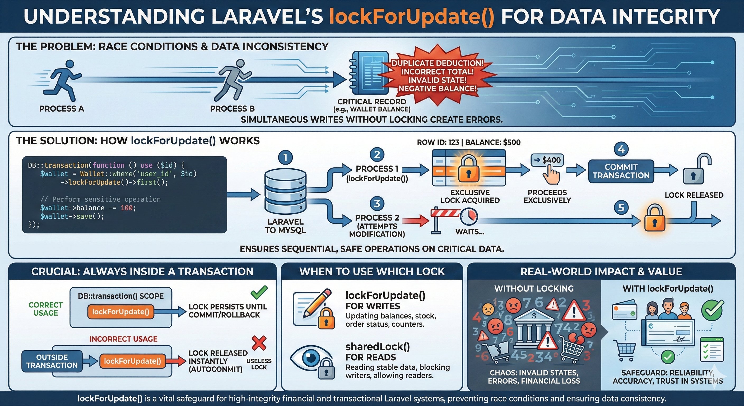 Why lockForUpdate() Matters in Financial and High-Integrity Laravel Systems